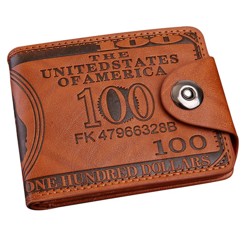 Creative Men's Wallet Purse PU Leather 100 Dollar Bill Money Bifold Card Holder - Coffee - 1