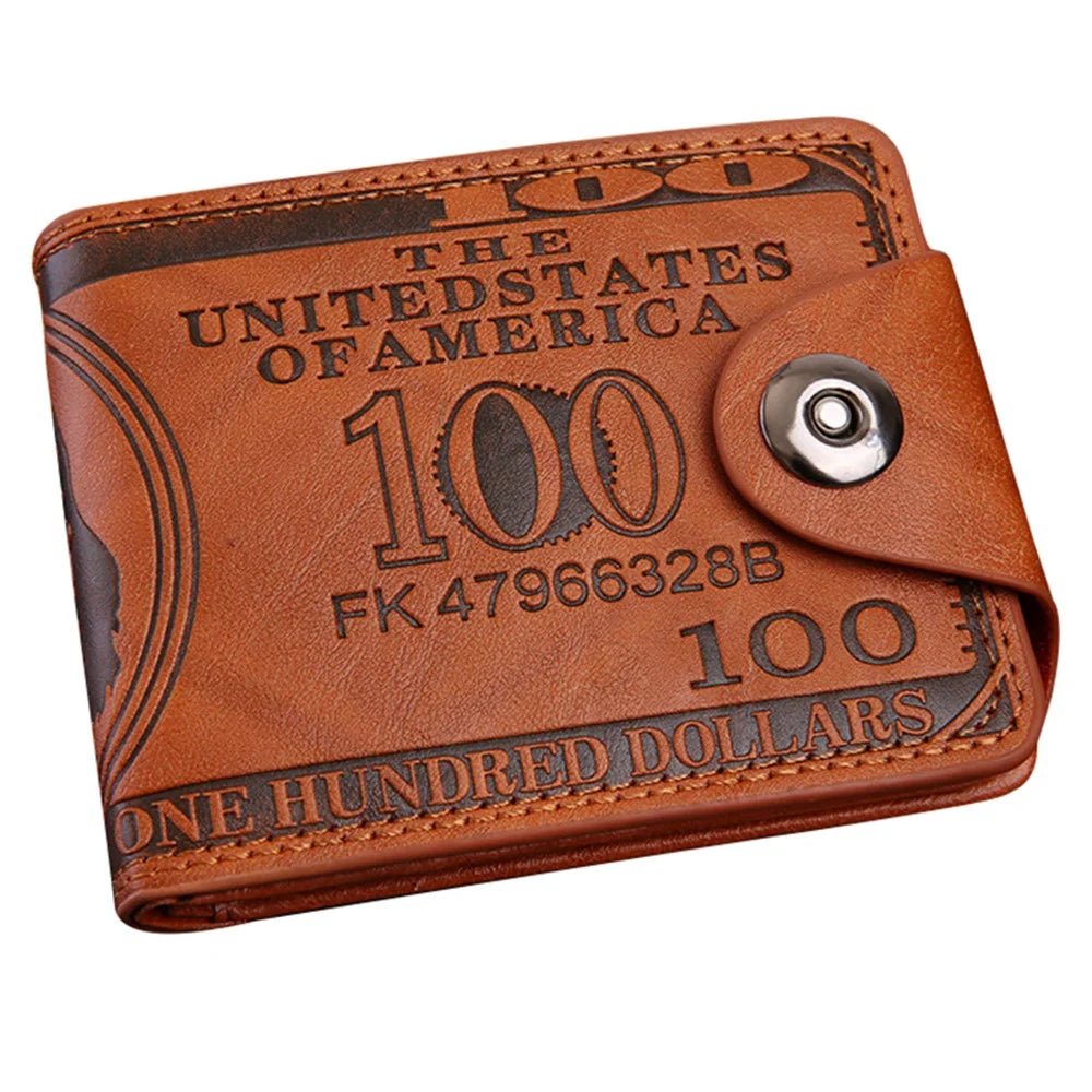 Creative Men's Wallet Purse PU Leather 100 Dollar Bill Money Bifold Card Holder - Coffee - 1