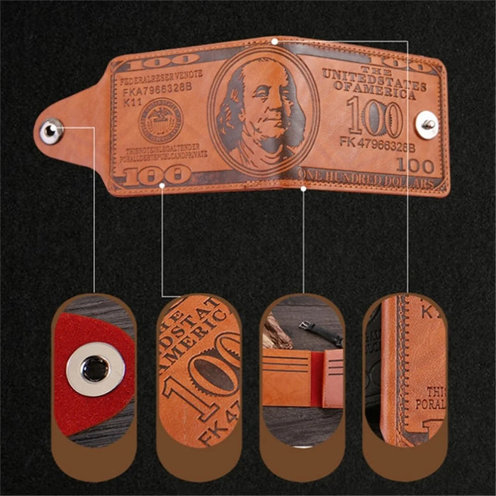 Creative Men's Wallet Purse PU Leather 100 Dollar Bill Money Bifold Card Holder - Coffee - 3
