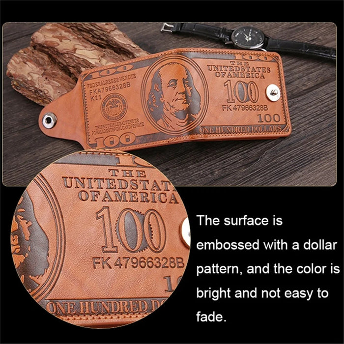 Creative Men's Wallet Purse PU Leather 100 Dollar Bill Money Bifold Card Holder - Coffee - 4