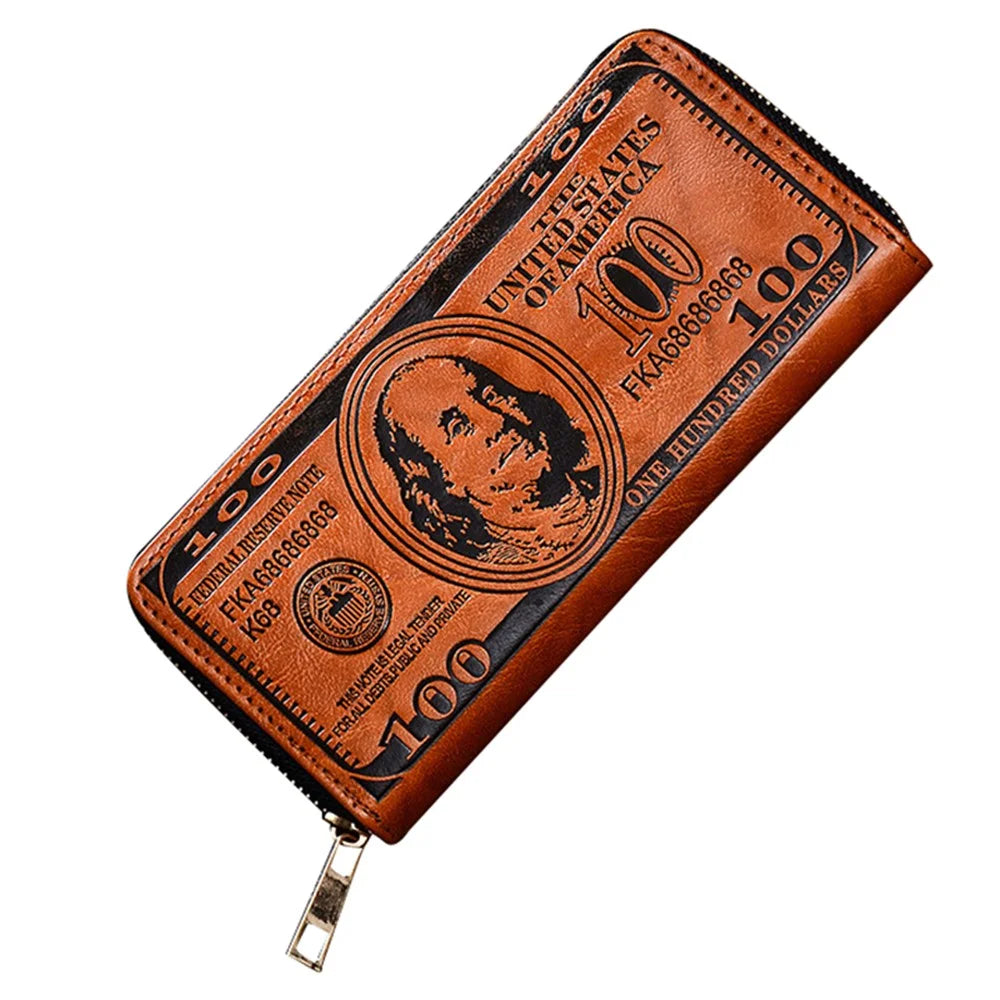 PU Leather Wallet Card Holder Billfold Coin Cash Storage Bag with Retro Imprinted Dollar Pattern - Light Brown - 1