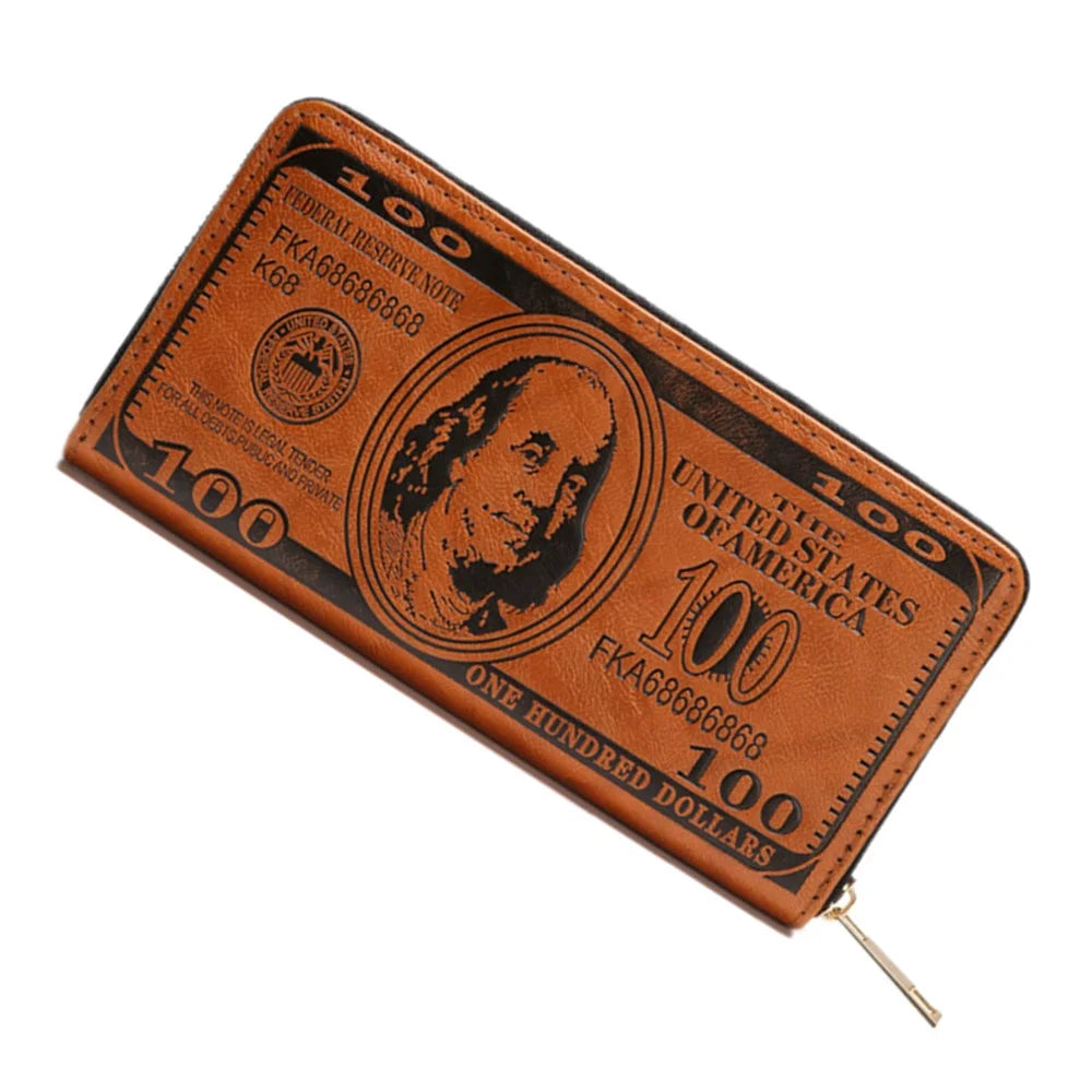 PU Leather Wallet Card Holder Billfold Coin Cash Storage Bag with Retro Imprinted Dollar Pattern - Light Brown - 3