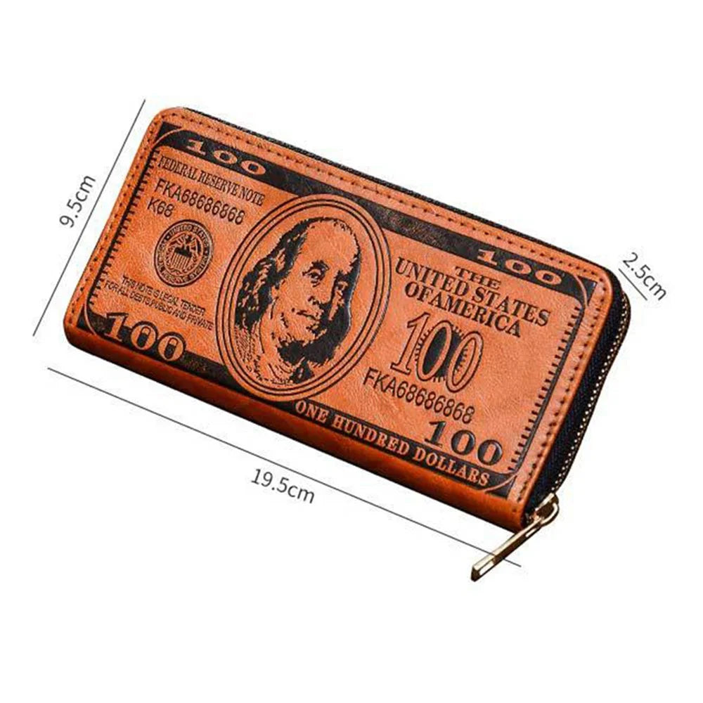 PU Leather Wallet Card Holder Billfold Coin Cash Storage Bag with Retro Imprinted Dollar Pattern - Light Brown - 5