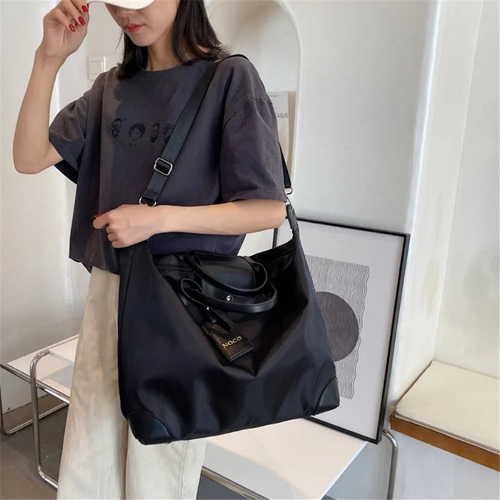 2399 Nylon Handbag Sports Travel Duffle Bag Weekend Overnight Bag Tote Shoulder Bag - Black - 2