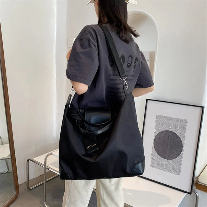 2399 Nylon Handbag Sports Travel Duffle Bag Weekend Overnight Bag Tote Shoulder Bag - Black - 5