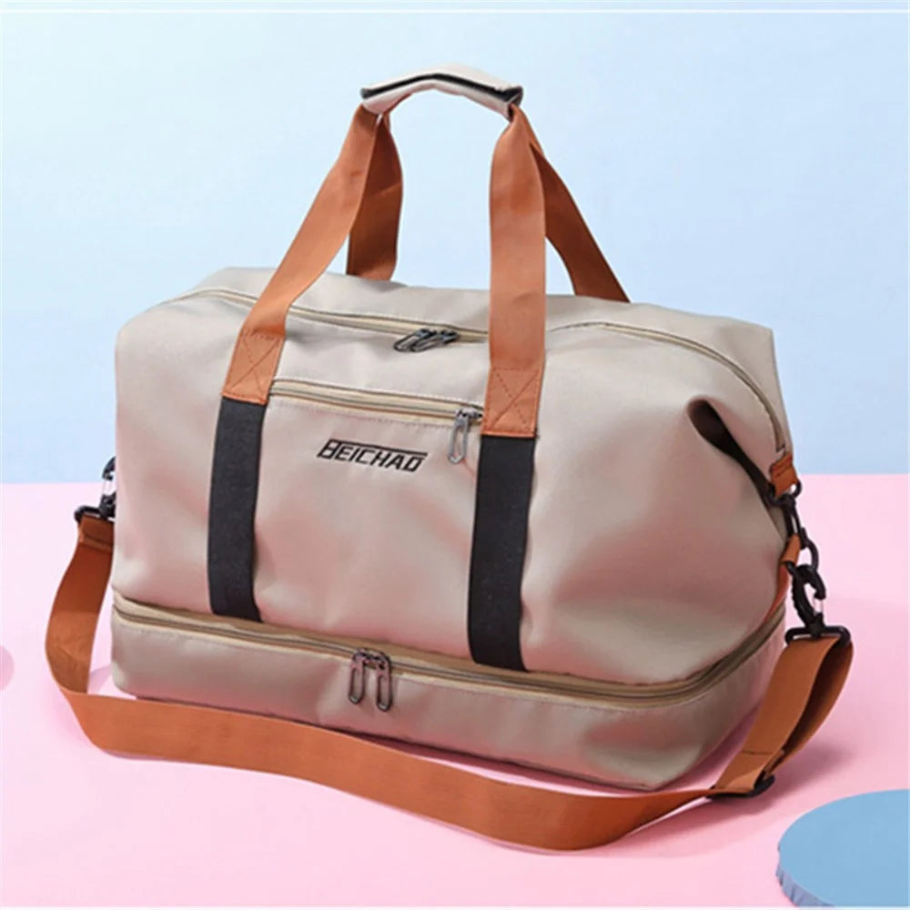 BED-810 Casual Oxford Cloth Gym Tote Bag Travel Weekender Handbag Crossbody Shoulder Bag - Khaki - 2