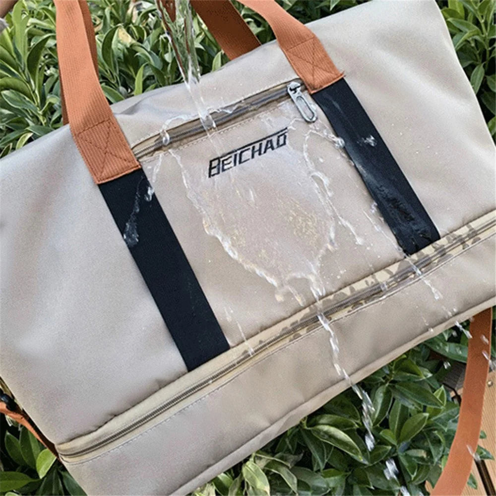 BED-810 Casual Oxford Cloth Gym Tote Bag Travel Weekender Handbag Crossbody Shoulder Bag - Khaki - 3