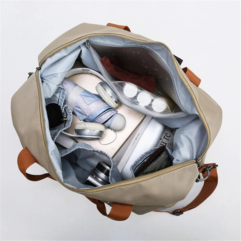 BED-810 Casual Oxford Cloth Gym Tote Bag Travel Weekender Handbag Crossbody Shoulder Bag - Khaki - 4