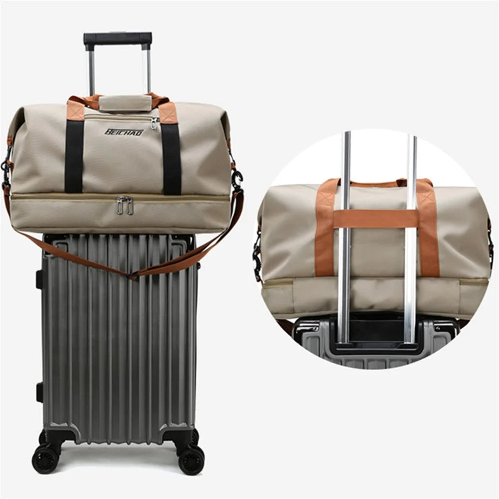 BED-810 Casual Oxford Cloth Gym Tote Bag Travel Weekender Handbag Crossbody Shoulder Bag - Khaki - 5