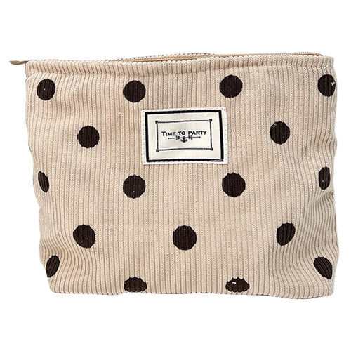 Travel Toiletry Organizer Pouch Vintage Polka Dot Pattern Corduroy Makeup Bag - Khaki - 1
