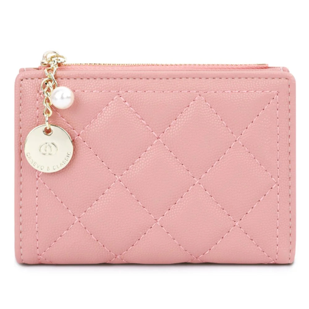 TAILIAN T2602-288 Rhombus Decor Leather Wallet Women's Clutch Purse with Pearl Decor - Pink - 1
