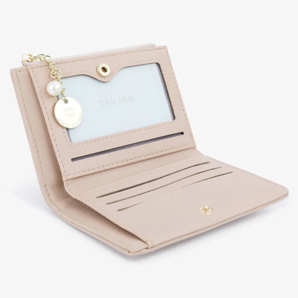 TAILIAN T2602-288 Rhombus Decor Leather Wallet Women's Clutch Purse with Pearl Decor - Pink - 3