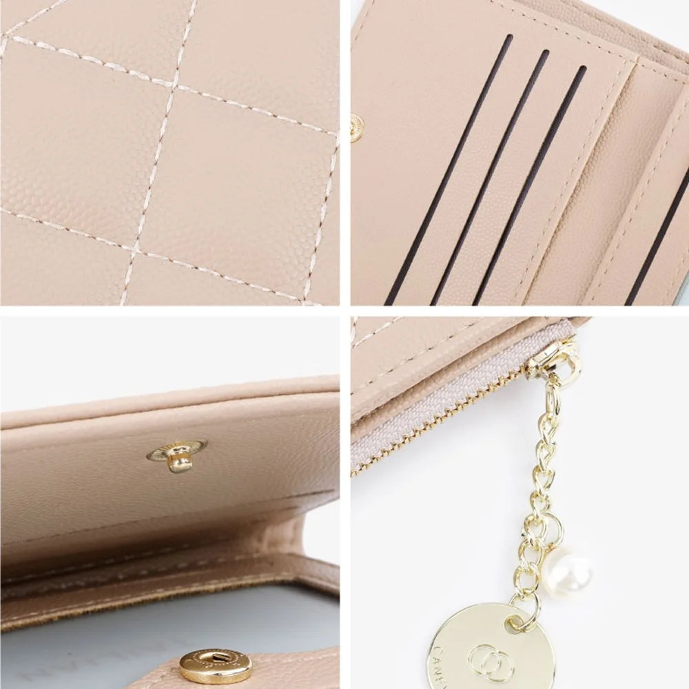 TAILIAN T2602-288 Rhombus Decor Leather Wallet Women's Clutch Purse with Pearl Decor - Pink - 6