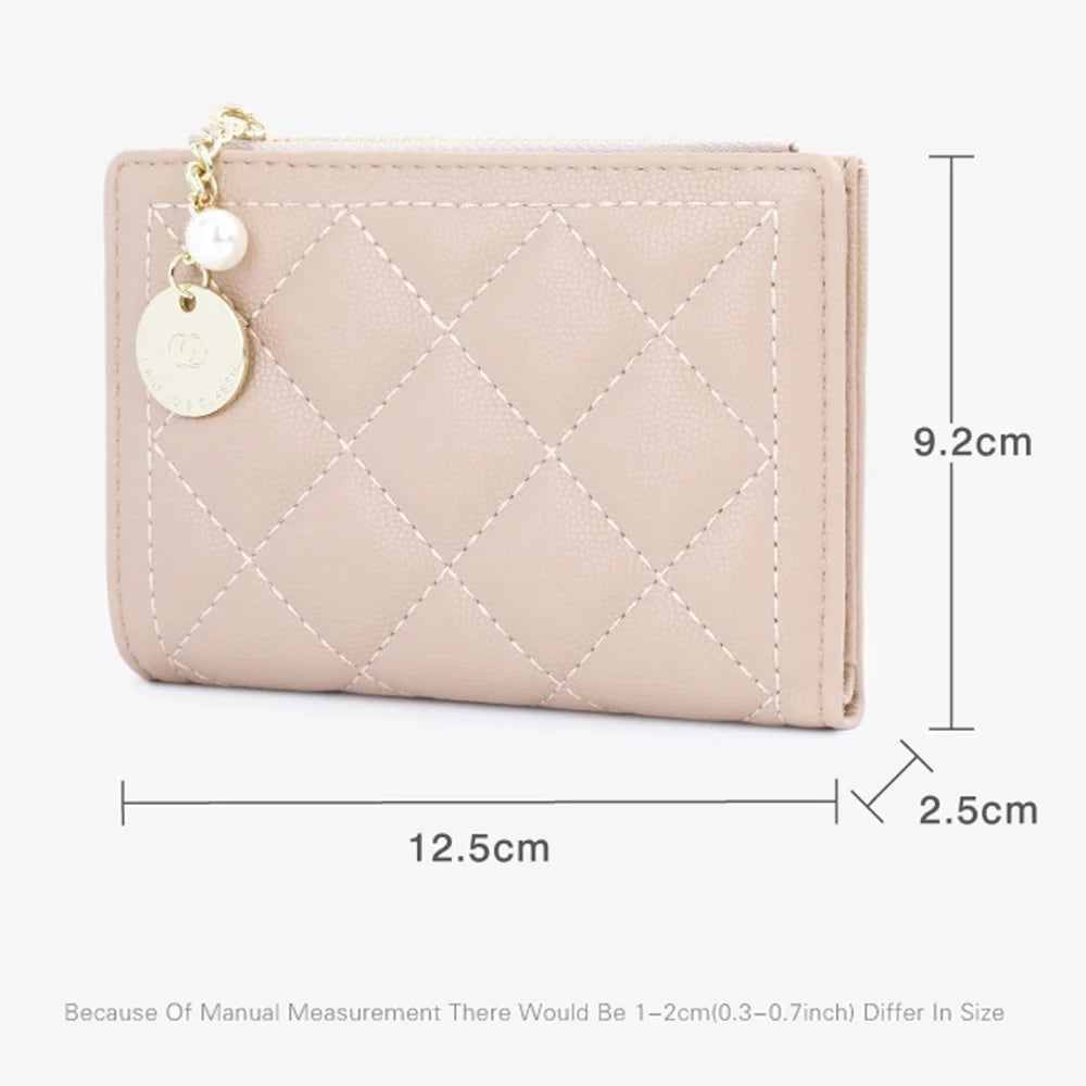 TAILIAN T2602-288 Rhombus Decor Leather Wallet Women's Clutch Purse with Pearl Decor - Pink - 7