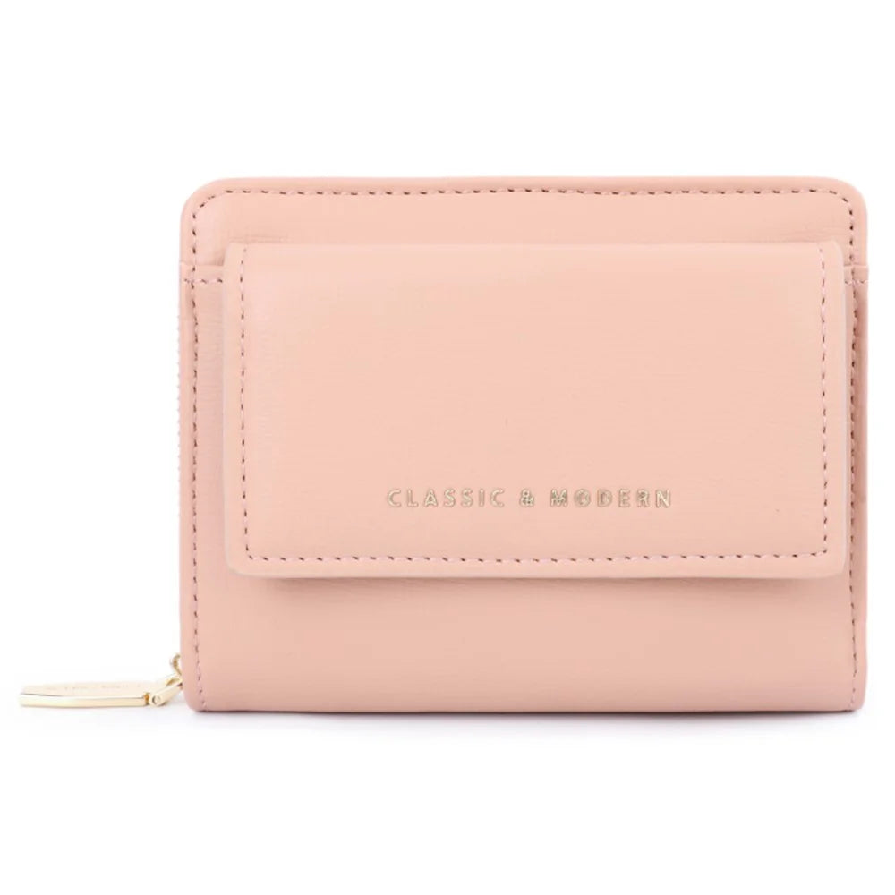 TAILIAN T6107-001 Solid Color PU Leather Short Wallet Zipper Pocket Women Purse - Pink - 1