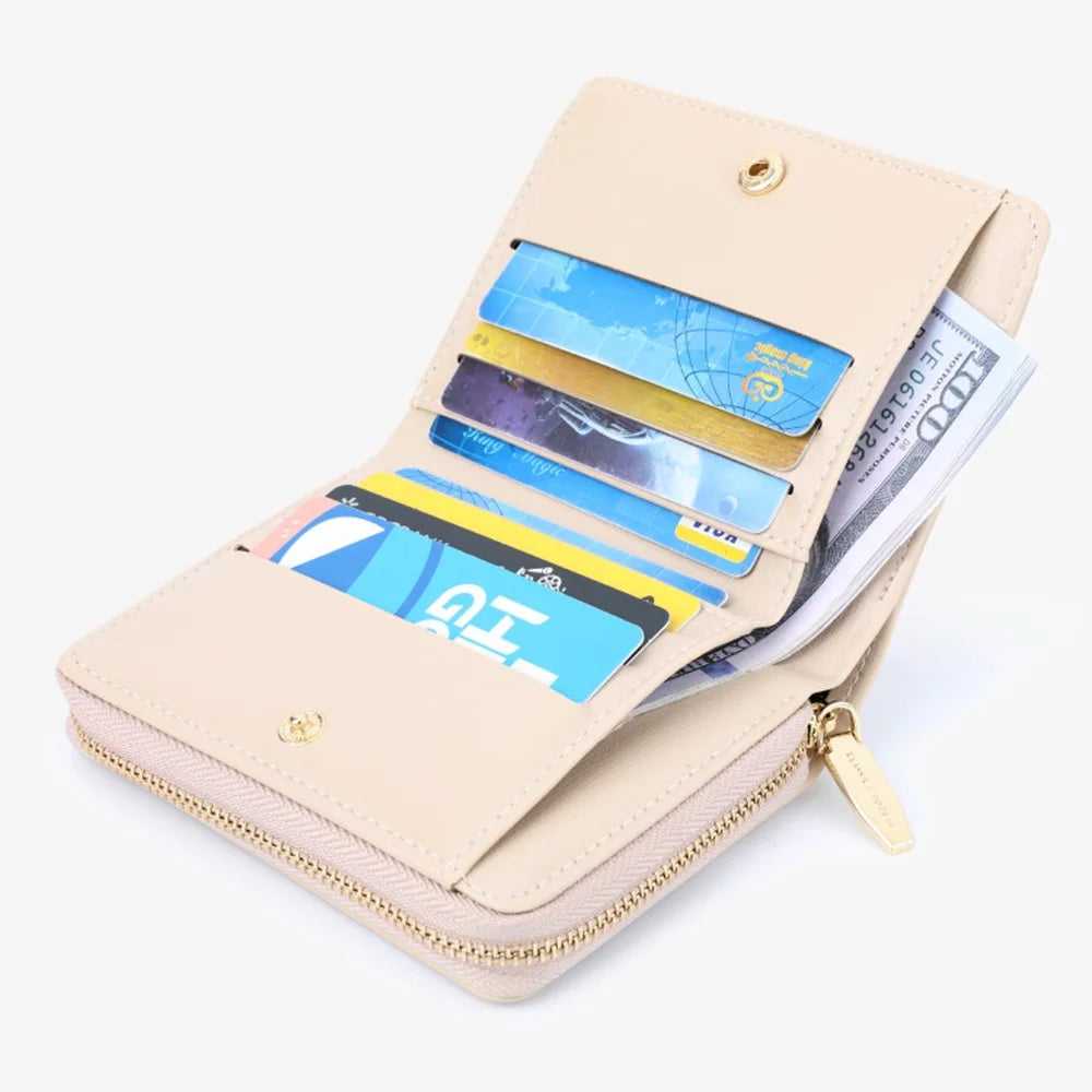 TAILIAN T6107-001 Solid Color PU Leather Short Wallet Zipper Pocket Women Purse - Pink - 3