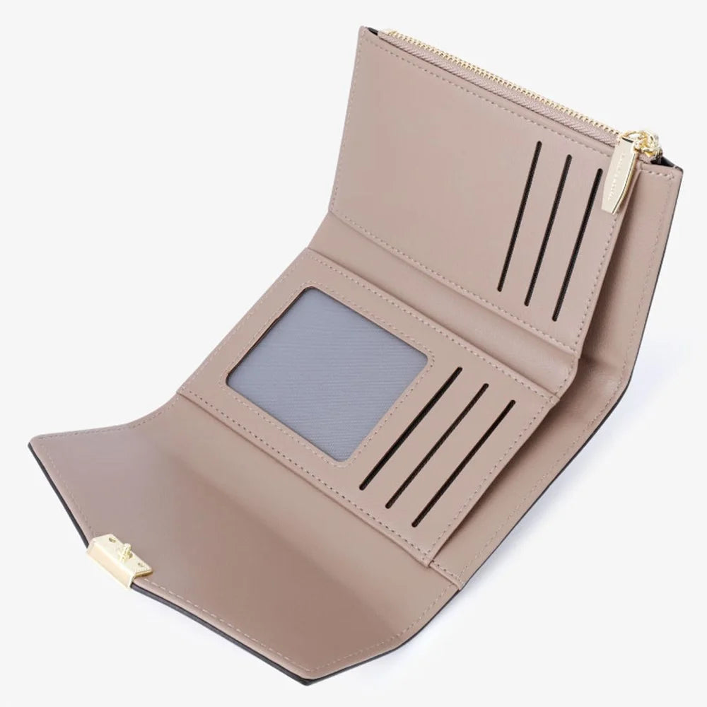 TAILIAN T6223-019 PU Leather Women Folding Wallet Solid Color Zipper Pocket Purse - Pink - 2