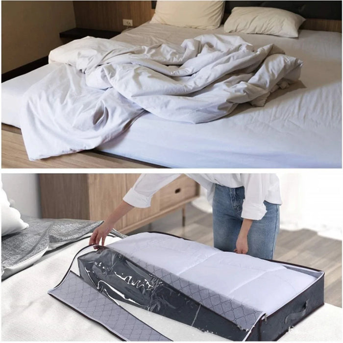 100x50x18cm Non-woven Under Bed Storage Bag Foldable Quilts Clothes Pillow Storage Bag - Transparent Lid - 6
