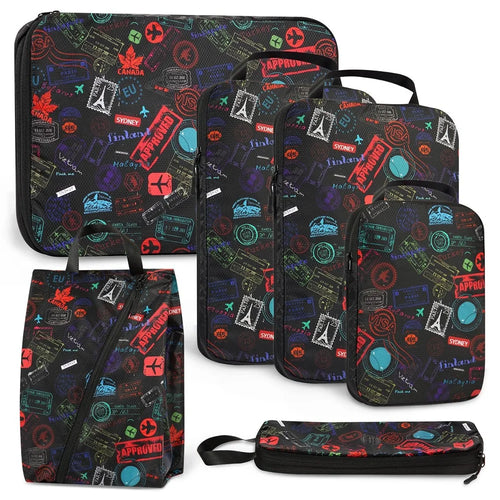6PCS Waterproof Nylon Packing Cubes Set Travel Luggage Packing Organizers Compression Storage Bags - Black - 1