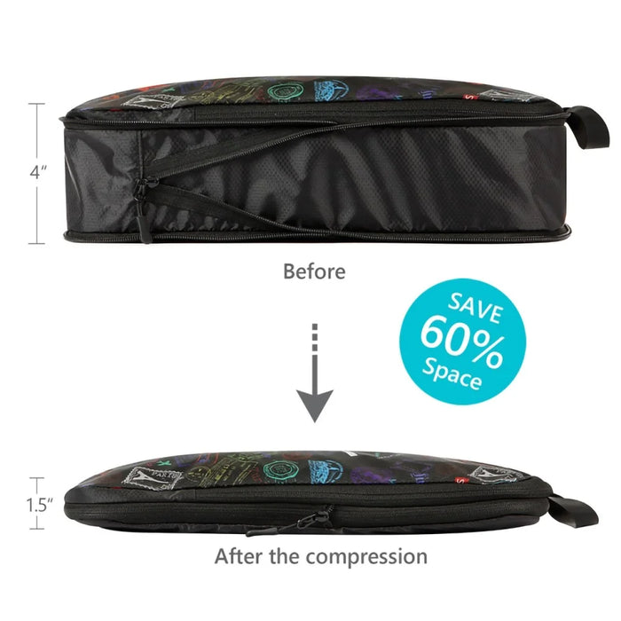 6PCS Waterproof Nylon Packing Cubes Set Travel Luggage Packing Organizers Compression Storage Bags - Black - 5