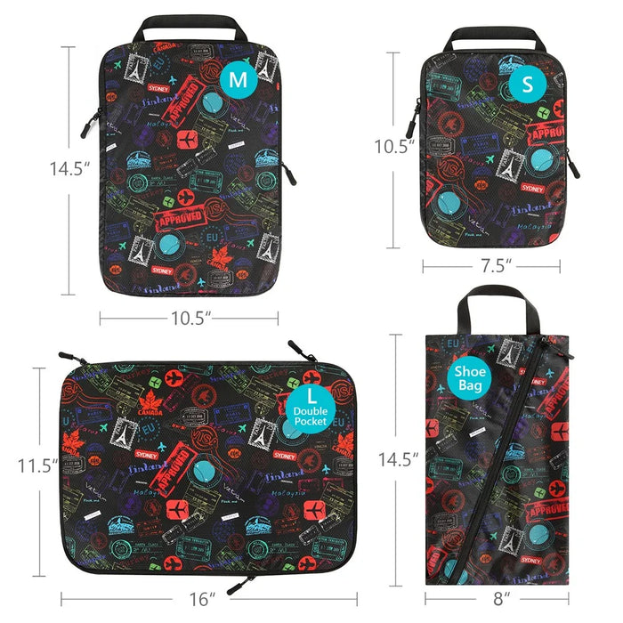 6PCS Waterproof Nylon Packing Cubes Set Travel Luggage Packing Organizers Compression Storage Bags - Black - 7