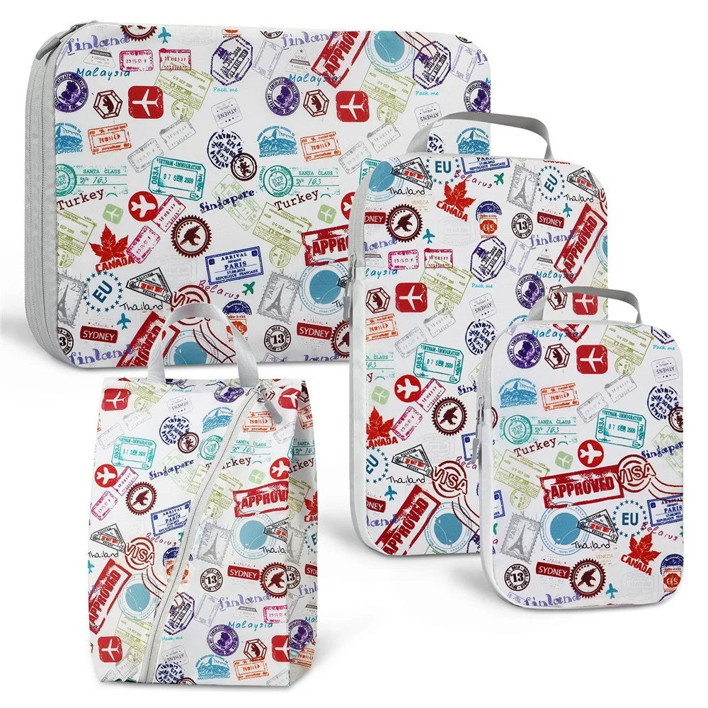 4PCS Travel Clothes Toiletries Packing Organizers Nylon Packing Cubes Set Compression Storage Bags - White - 1