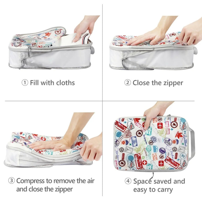 4PCS Travel Clothes Toiletries Packing Organizers Nylon Packing Cubes Set Compression Storage Bags - White - 2