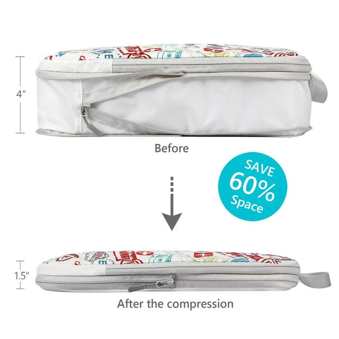 4PCS Travel Clothes Toiletries Packing Organizers Nylon Packing Cubes Set Compression Storage Bags - White - 3