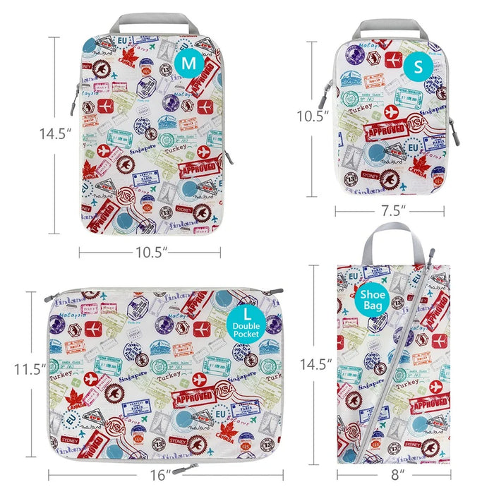 4PCS Travel Clothes Toiletries Packing Organizers Nylon Packing Cubes Set Compression Storage Bags - White - 6
