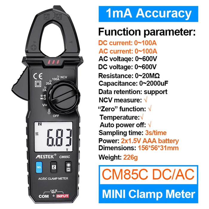 MESTEK CM85C Mini AC / DC Clamp Meter Multifunction HD LCD Screen Smart Multimeter (No Battery) - 2