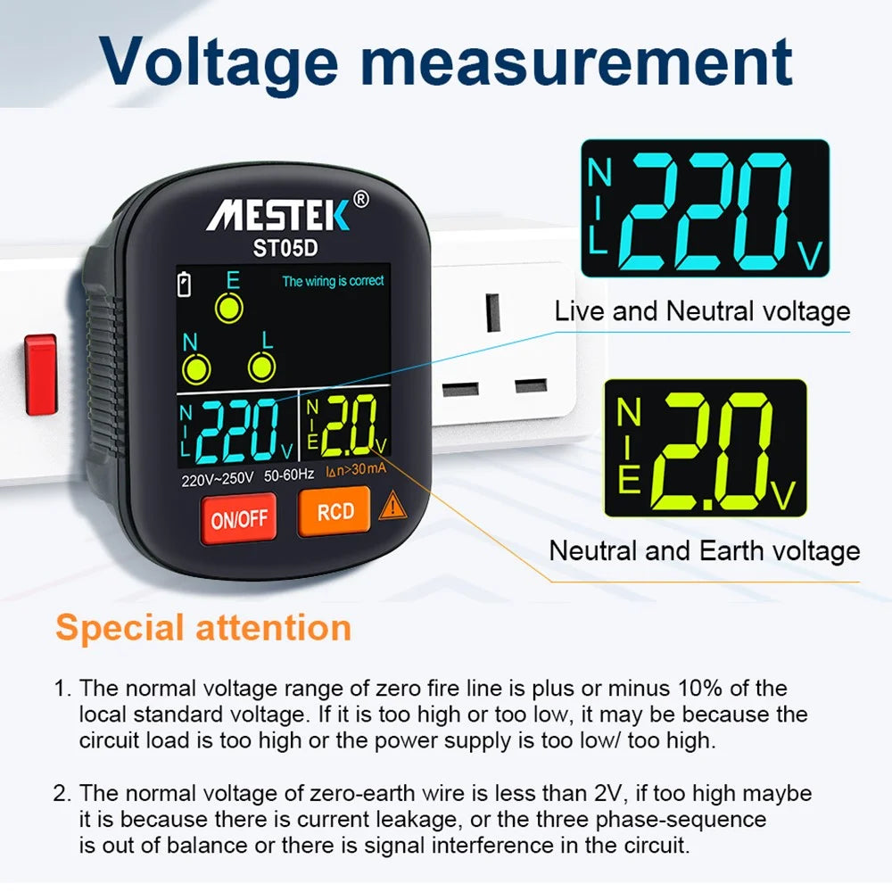 MESTEK ST05 Digital Socket Tester Battery-Operated HD Screen Socket Tester - US Plug - 3