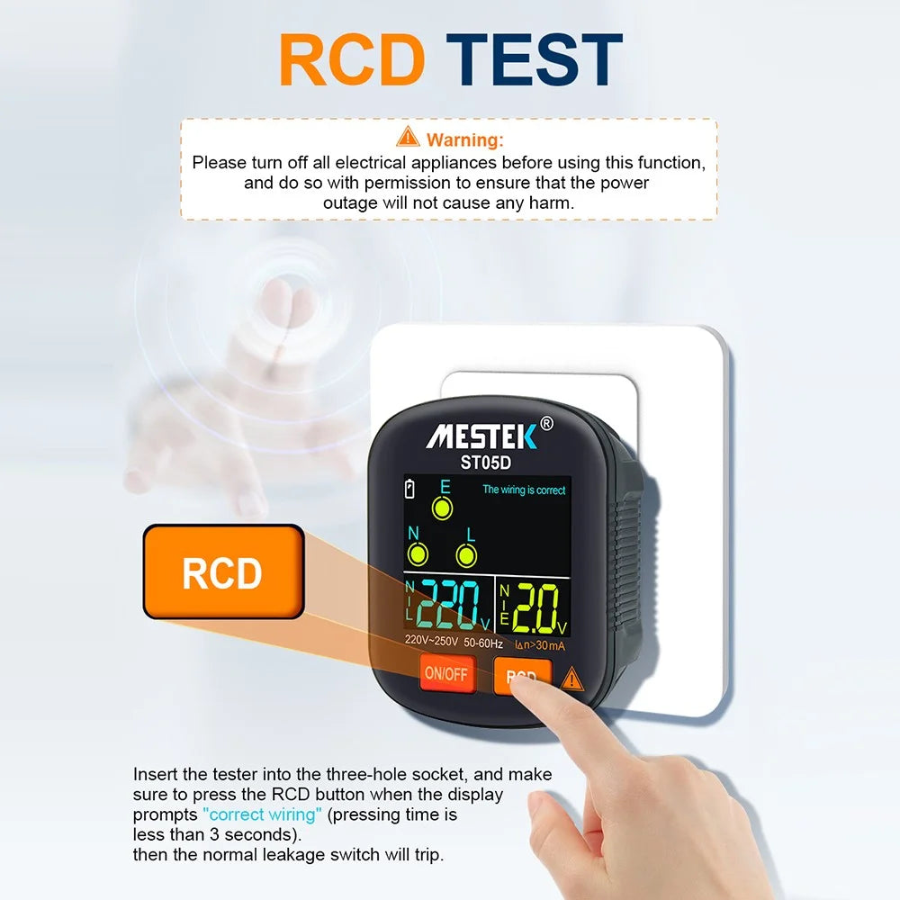 MESTEK ST05 Digital Socket Tester Battery-Operated HD Screen Socket Tester - US Plug - 4