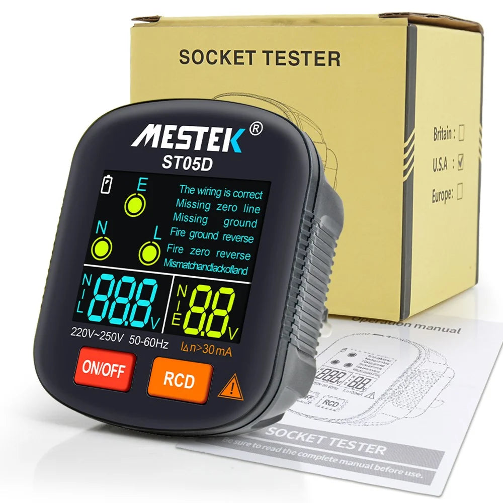 MESTEK ST05 Digital Socket Tester Battery-Operated HD Screen Socket Tester - US Plug - 7