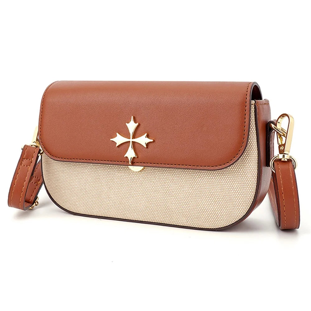 BAELLERRY N8633 Contrast Color Stylish PU Leather Women Single Shoulder Crossbody Bag - Brown - 1
