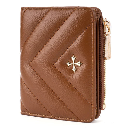 BAELLERRY N2401 PU Leather Women Short Wallet Cross Decoration Zipper Pocket Coin Purse - Brown - 1