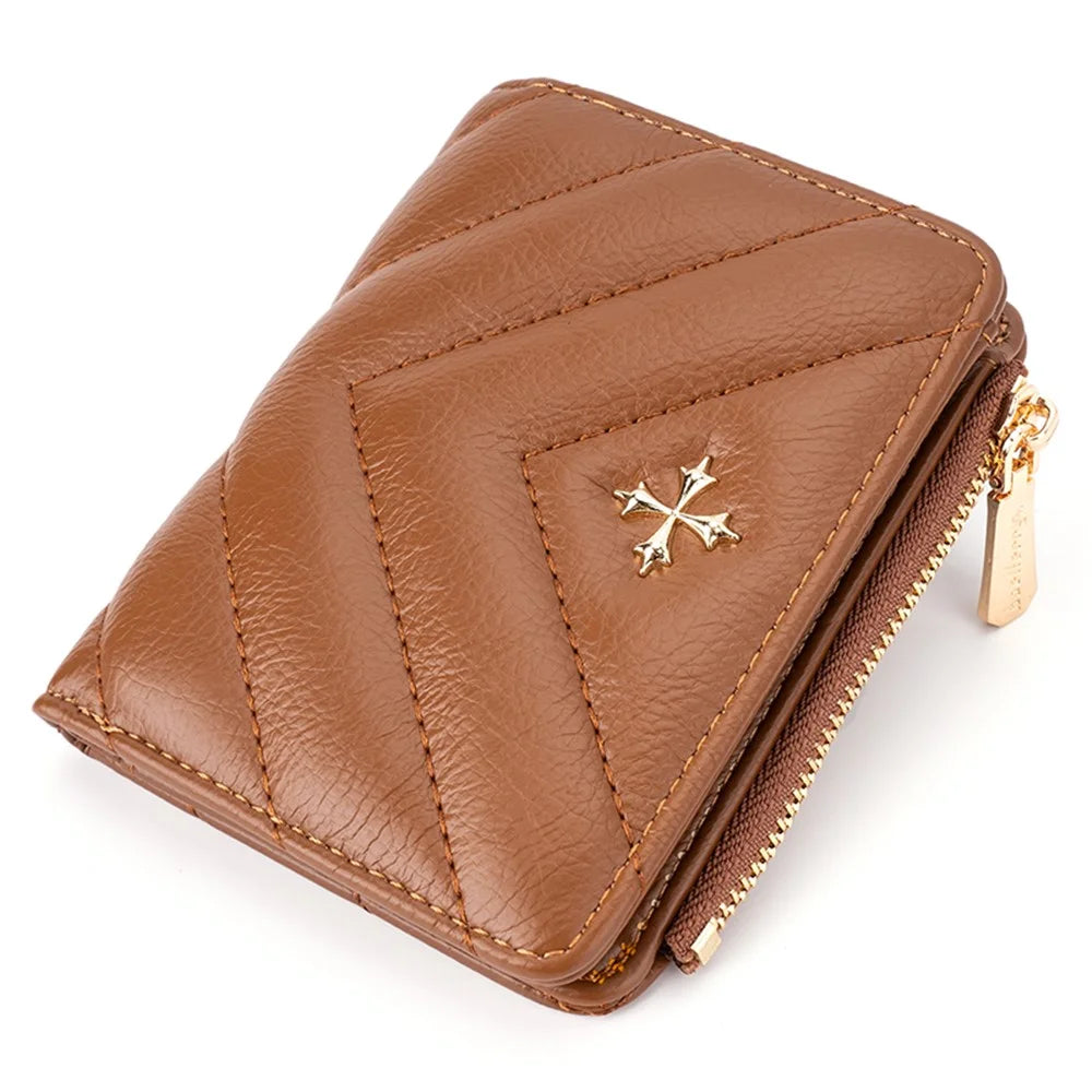 BAELLERRY N2401 PU Leather Women Short Wallet Cross Decoration Zipper Pocket Coin Purse - Brown - 2