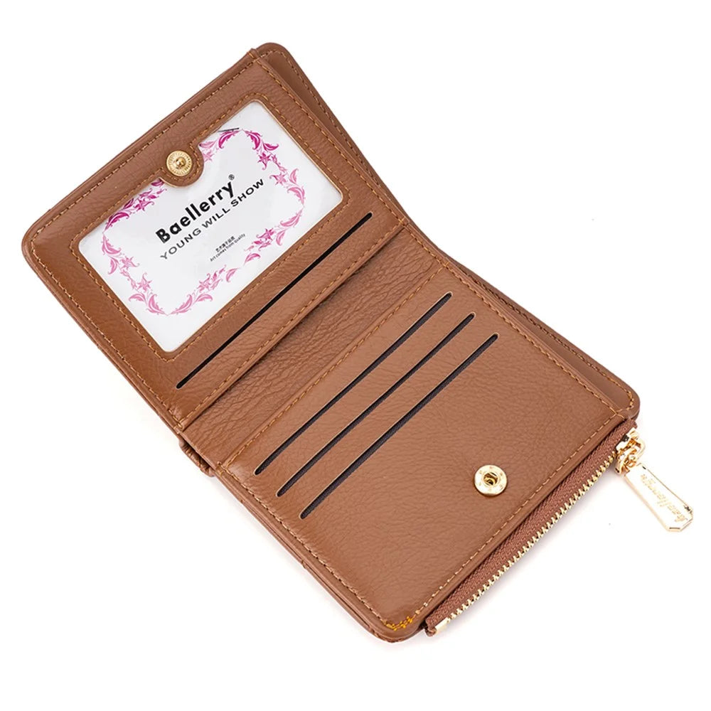 BAELLERRY N2401 PU Leather Women Short Wallet Cross Decoration Zipper Pocket Coin Purse - Brown - 3