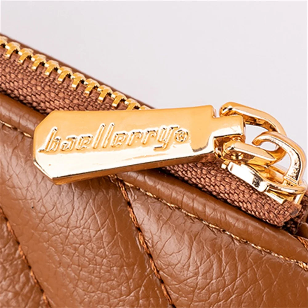 BAELLERRY N2401 PU Leather Women Short Wallet Cross Decoration Zipper Pocket Coin Purse - Brown - 5