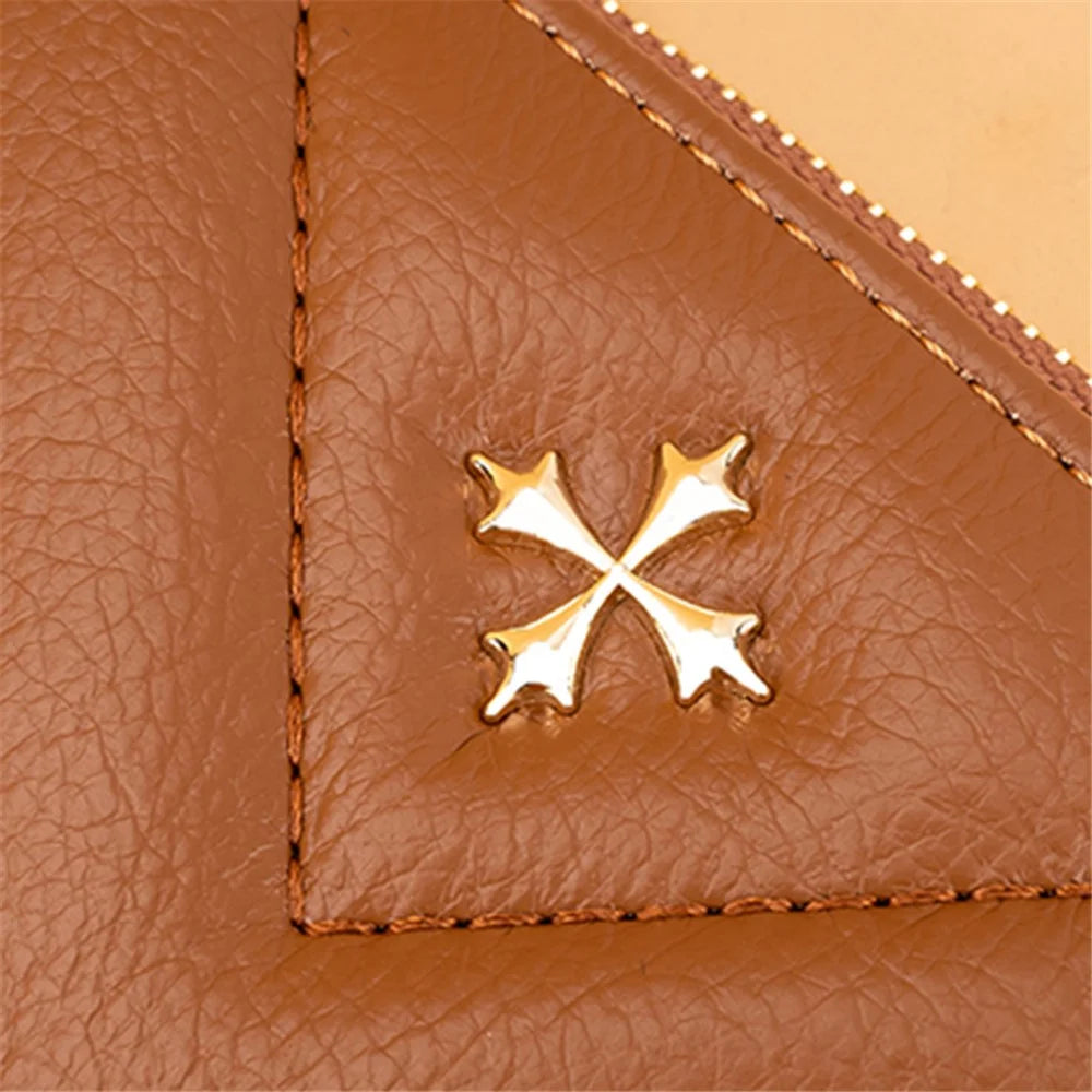 BAELLERRY N2401 PU Leather Women Short Wallet Cross Decoration Zipper Pocket Coin Purse - Brown - 7
