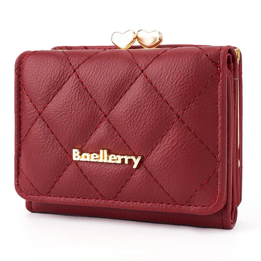 BAELLERRY N2399 Tri-fold PU Leather Short Wallet Cash Cards Holder Women Purse - Wine Red - 1