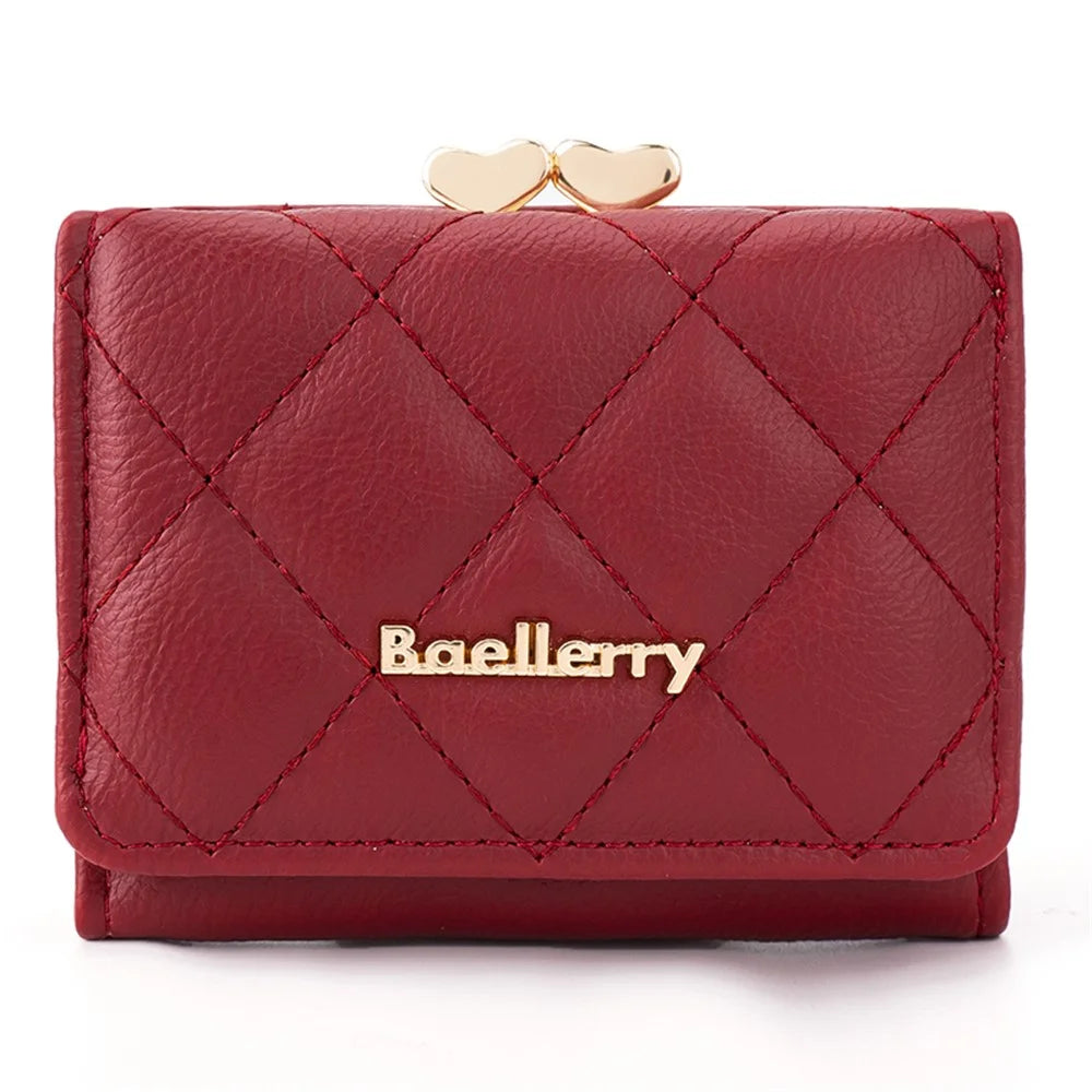 BAELLERRY N2399 Tri-fold PU Leather Short Wallet Cash Cards Holder Women Purse - Wine Red - 2
