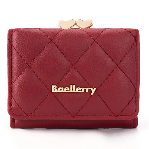 BAELLERRY N2399 Tri-fold PU Leather Short Wallet Cash Cards Holder Women Purse - Wine Red - 2