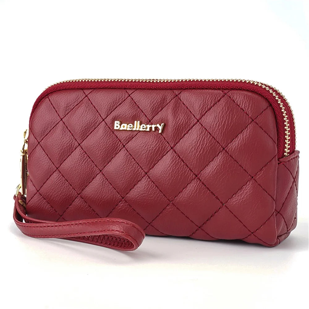 BAELLERRY N8909 Women PU Leather Clutch Bag Dual Zipper Pocket Cosmetics Phone Storage Bag - Wine Red - 1