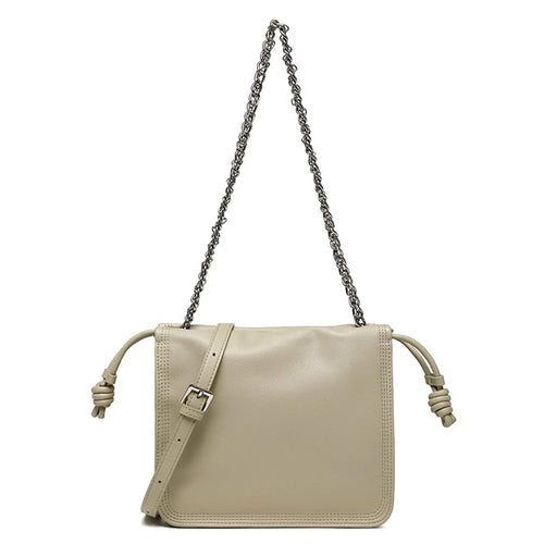 CKZC2203 Women's Drawstring PU+Cowhide Leather Crossbody Bag Girl's Chain Strap Shoulder Bag - Grey - 1