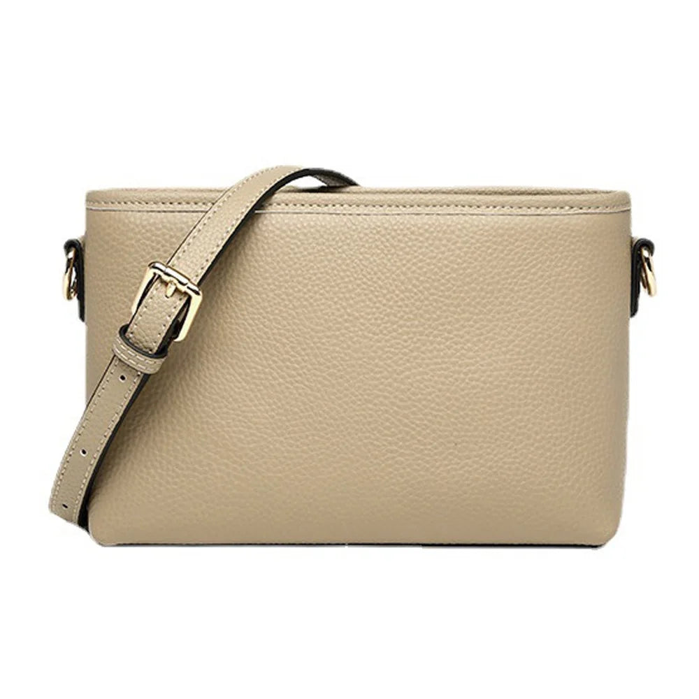 CKZC2214 Solid Color Cowhide Leather Crossbody Bag Women Square Shoulder Bag with 2 Shoulder Straps - Elephant Grey - 1