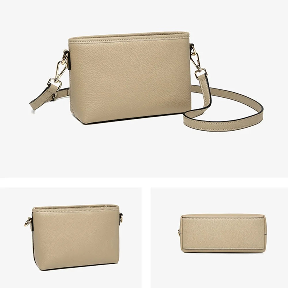 CKZC2214 Solid Color Cowhide Leather Crossbody Bag Women Square Shoulder Bag with 2 Shoulder Straps - Elephant Grey - 5