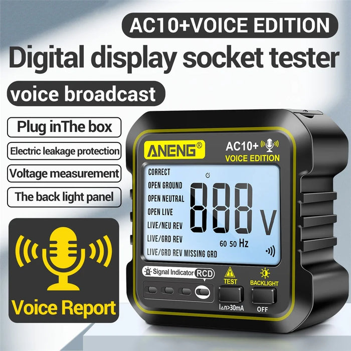 ANENG AC10+ Socket Tester Plug Detector Voice Broadcast Phase Detector Multimeter Digital Tester - EU Plug - 3