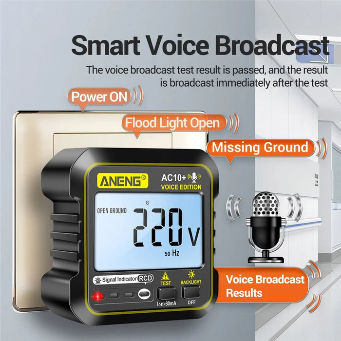 ANENG AC10+ Socket Tester Plug Detector Voice Broadcast Phase Detector Multimeter Digital Tester - EU Plug - 6