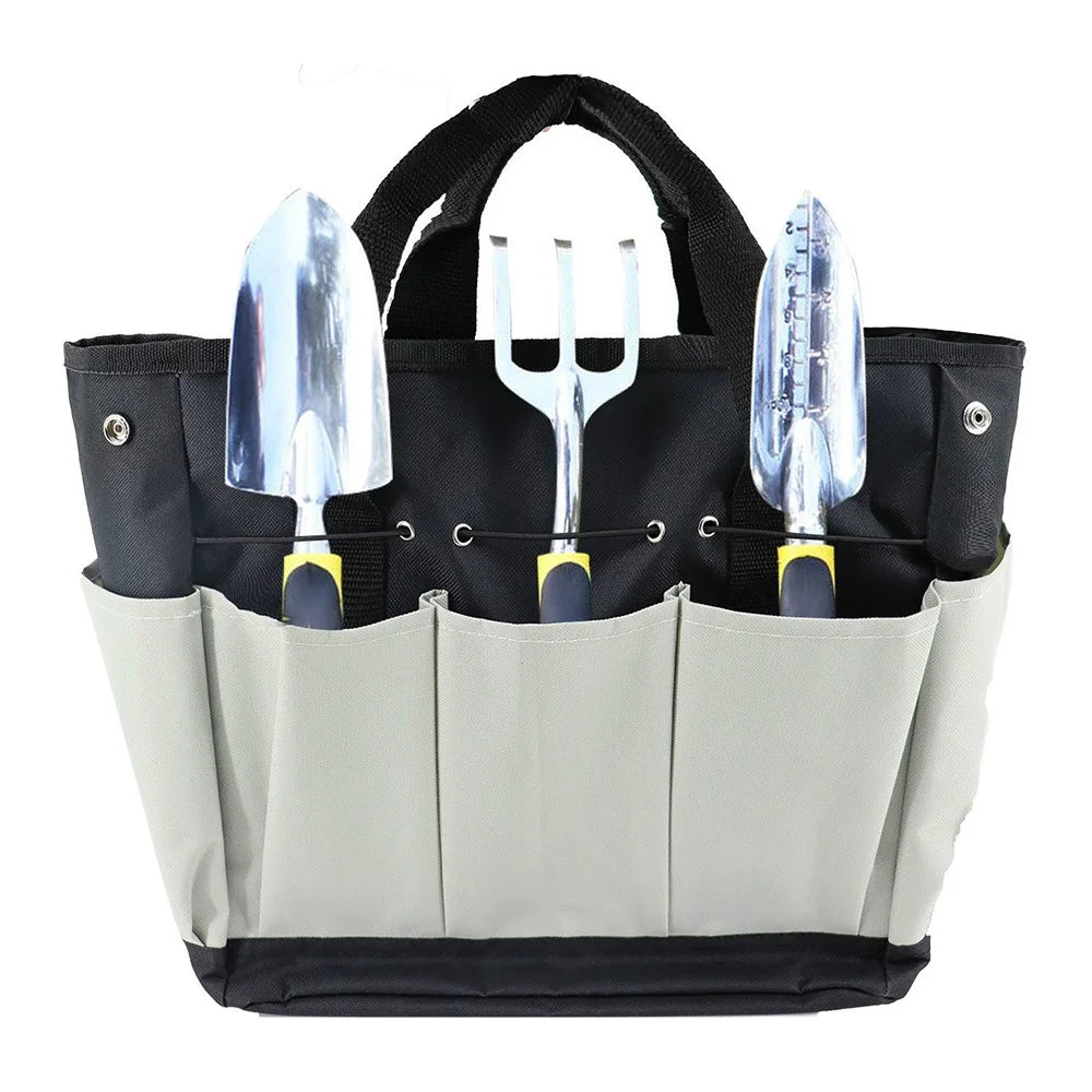 KG0006 Multiple Pockets Gardening Tool Storage Bag Oxford Cloth Gardener Carry Bag Tote Bag - Black+Grey - 2