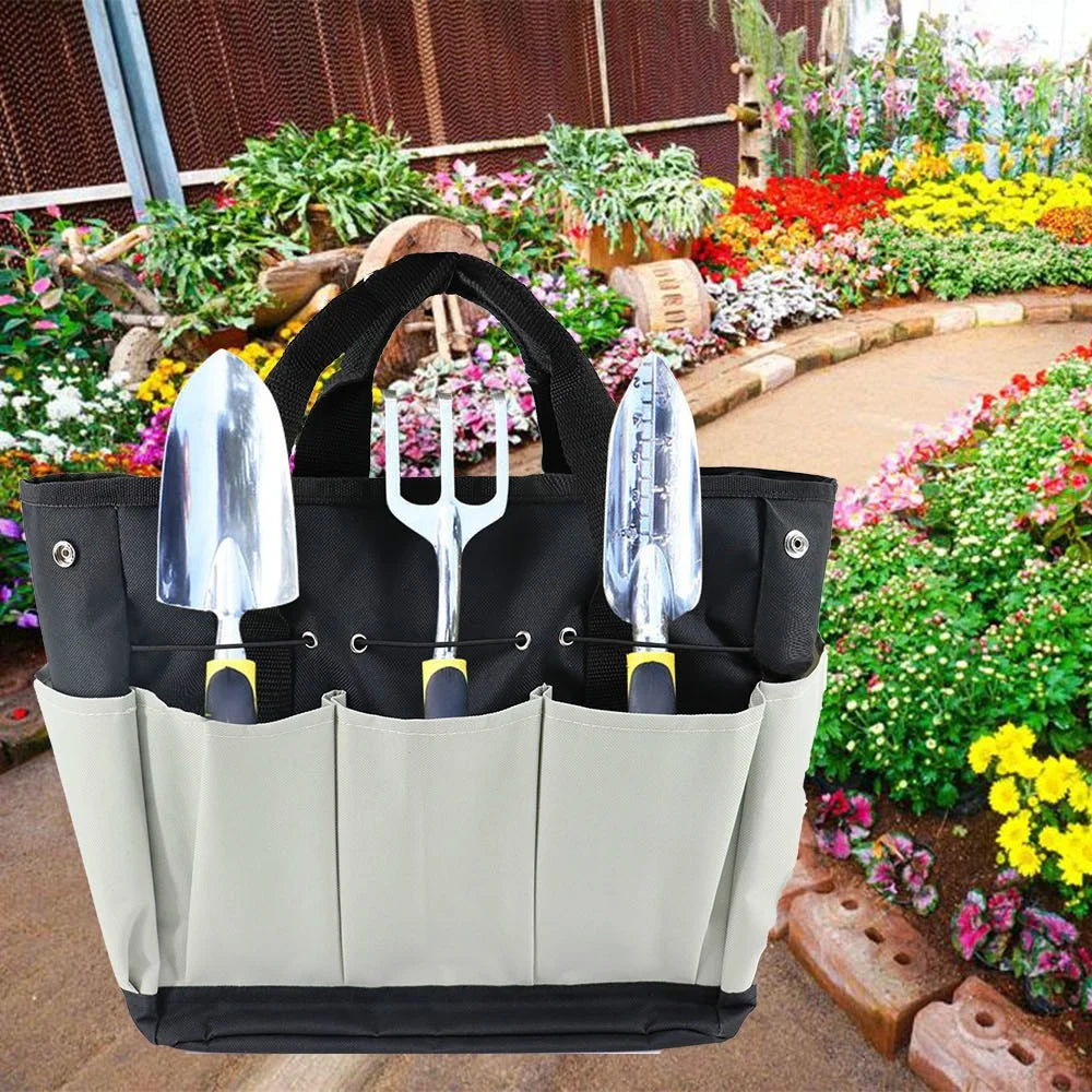 KG0006 Multiple Pockets Gardening Tool Storage Bag Oxford Cloth Gardener Carry Bag Tote Bag - Black+Grey - 4